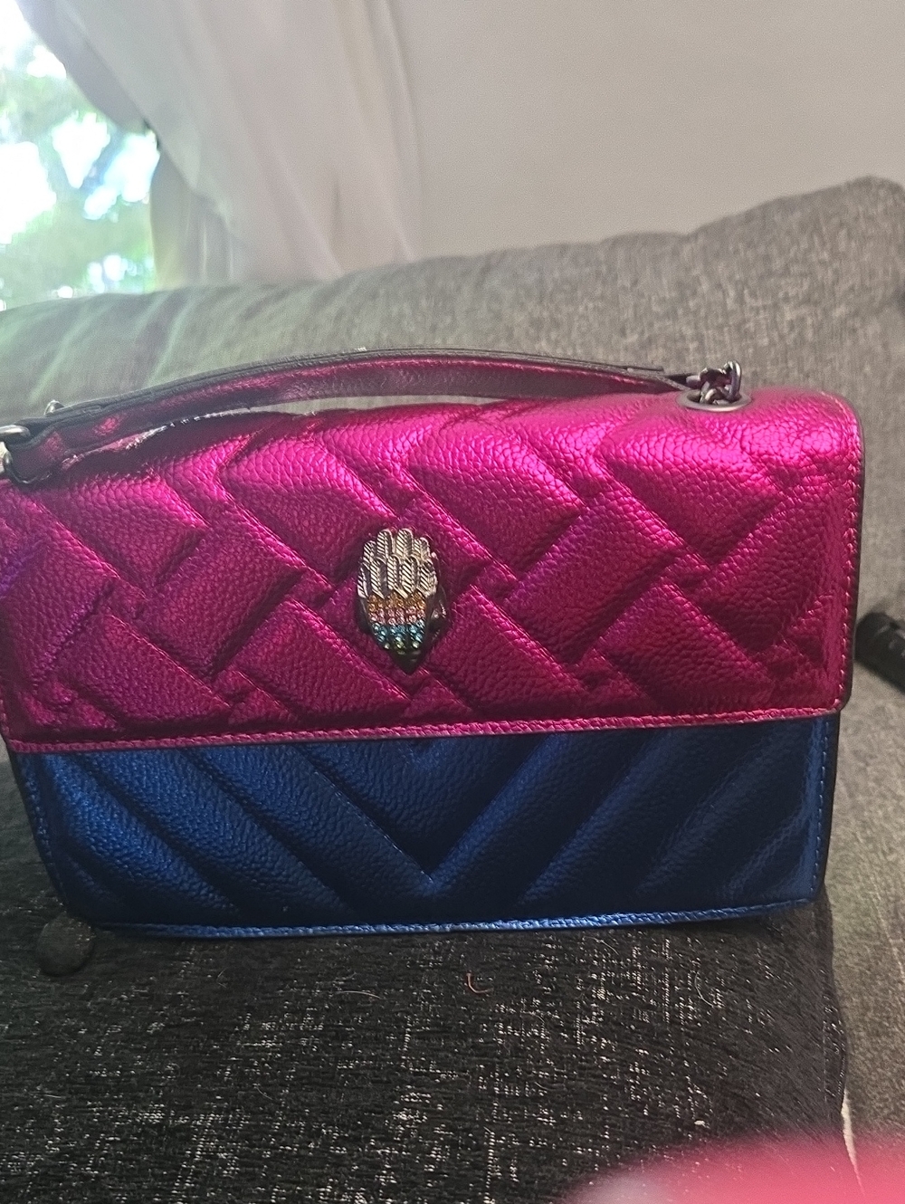 Kurt Metallic Pink and Blue Quilted Crossbody Bag